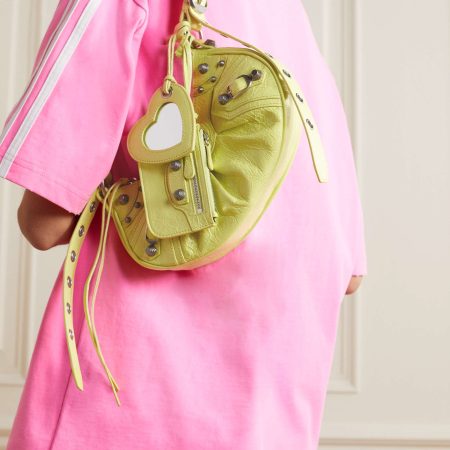 BALENCIAGA Le Cagole XS studded crinkled-leather shoulder bag yellow - Image 5