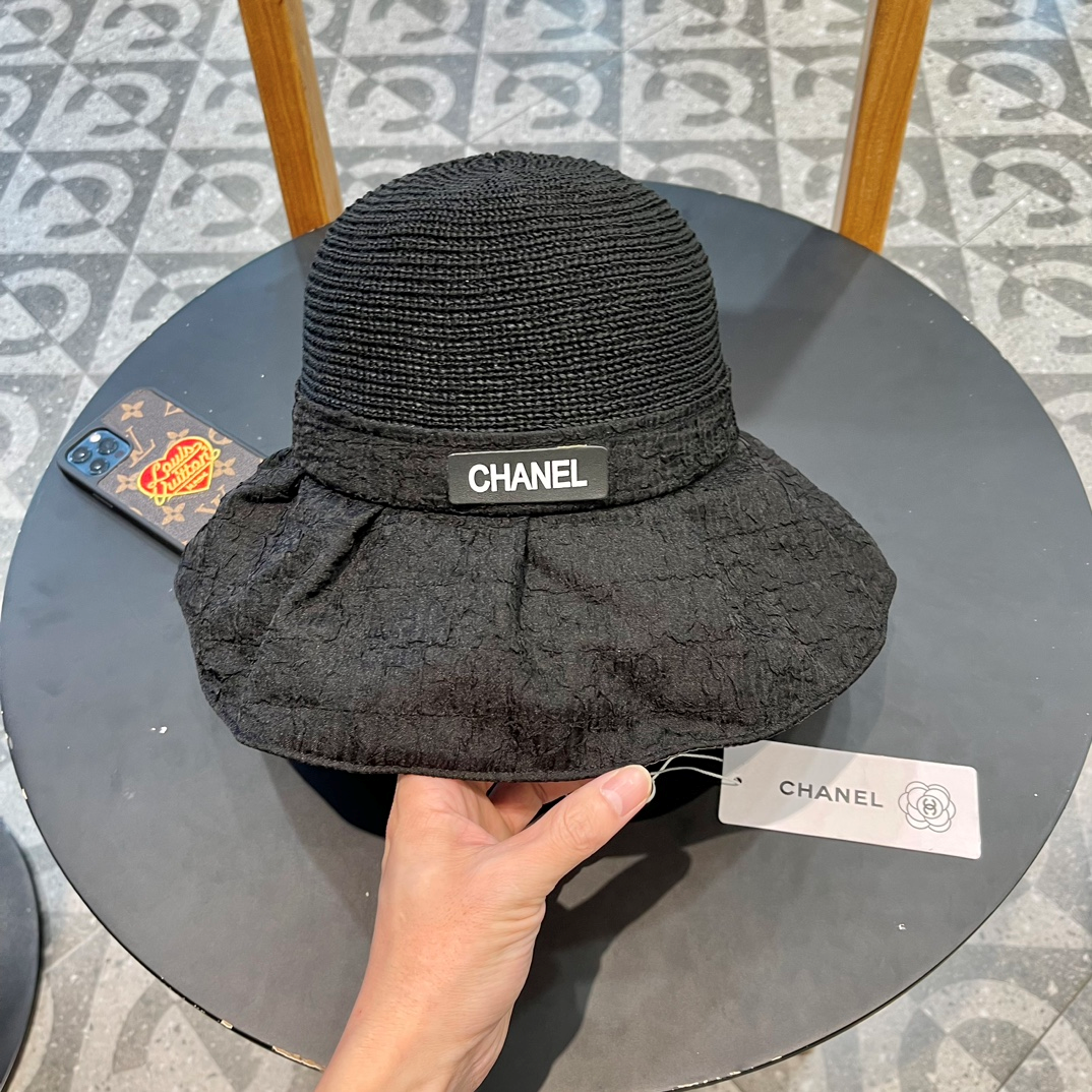 Chanel Knitted Breathable Bow Basin Hat Sunhat - Image 1