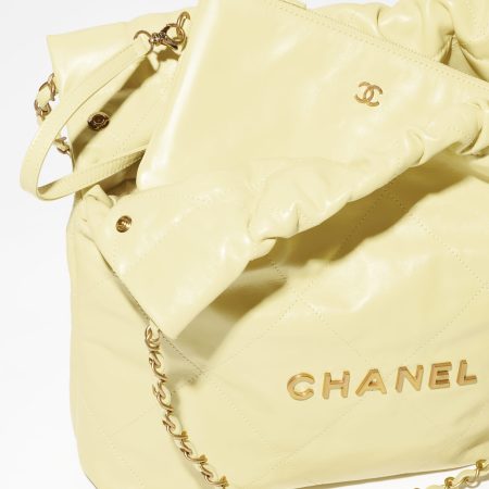 CHANEL 22 SMALL HANDBAG Calfskin & Silver Metal Yellow - Image 3