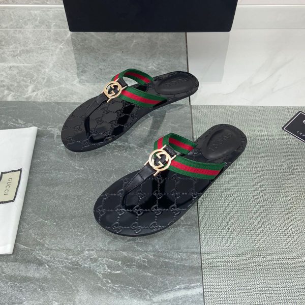 Gucci GG Web Thong Flat Sandals