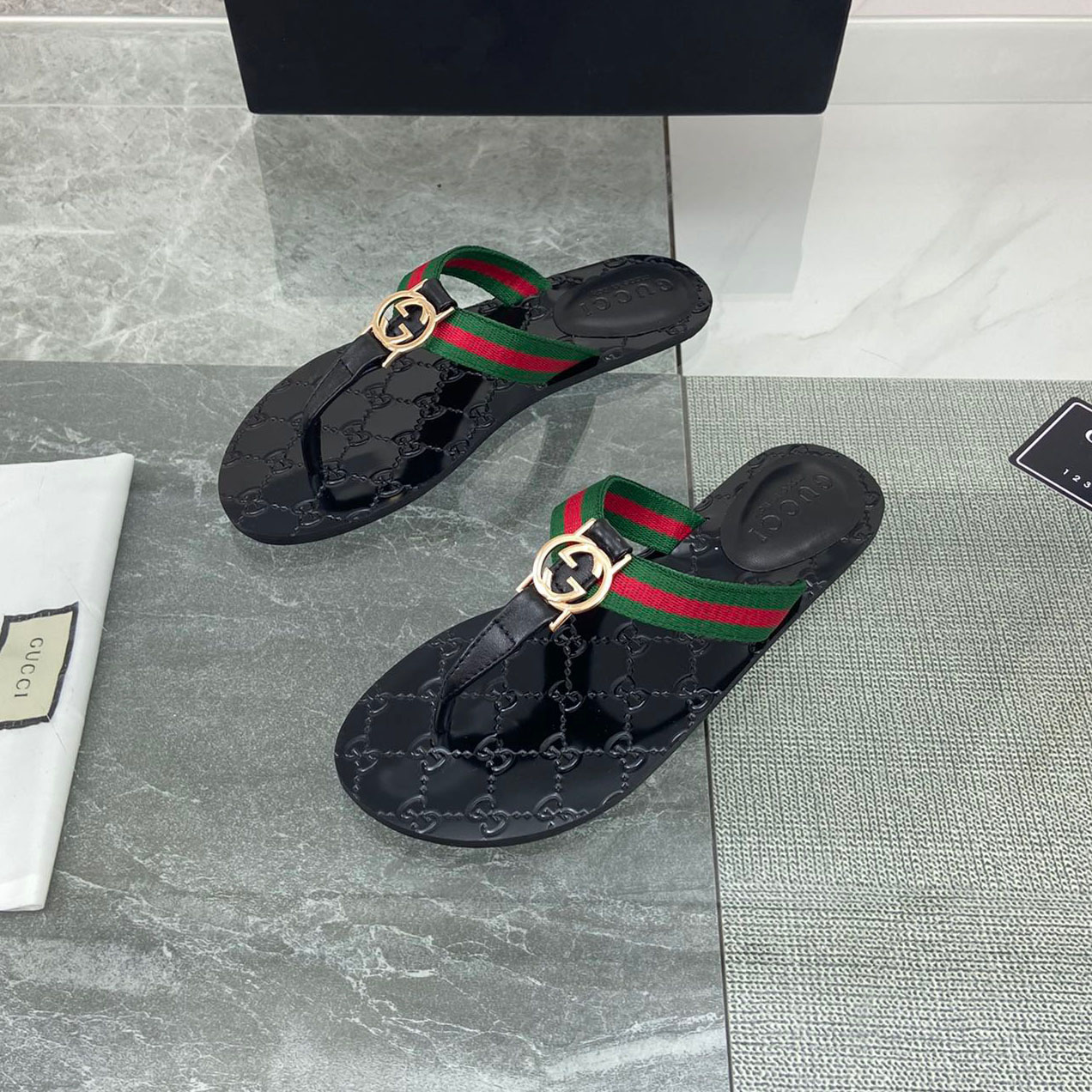 Gucci GG Web Thong Flat Sandals - Image 3