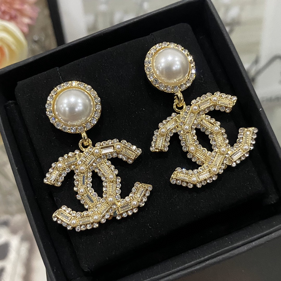 Chanel Pearl Metal Earrings - Image 1