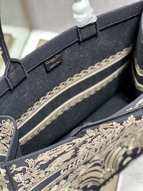 Dior Book Tote Large Black and White Ornamental Cornely-Effect Embroidery