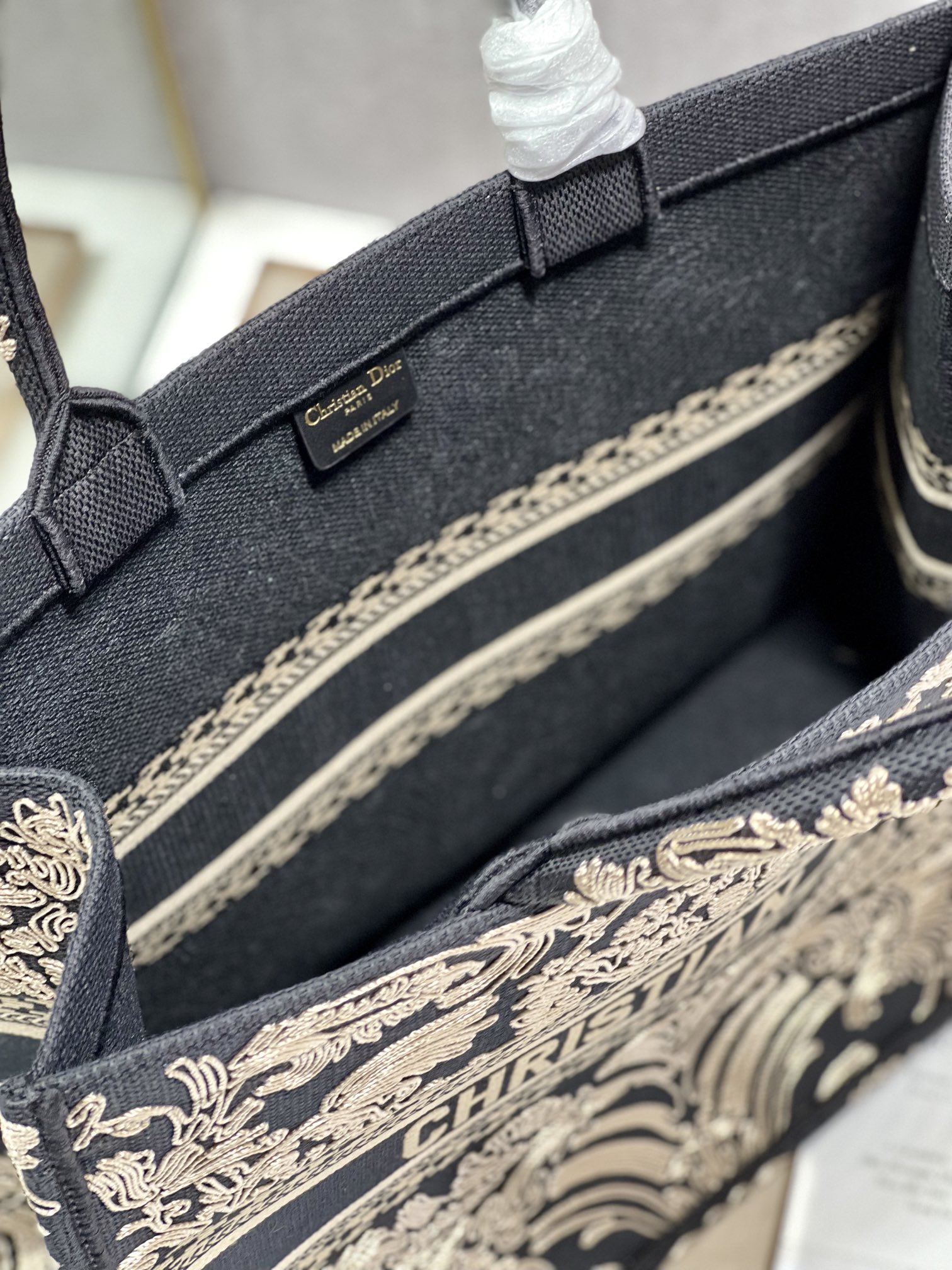 Dior Book Tote Large Black and White Ornamental Cornely-Effect Embroidery - Image 3