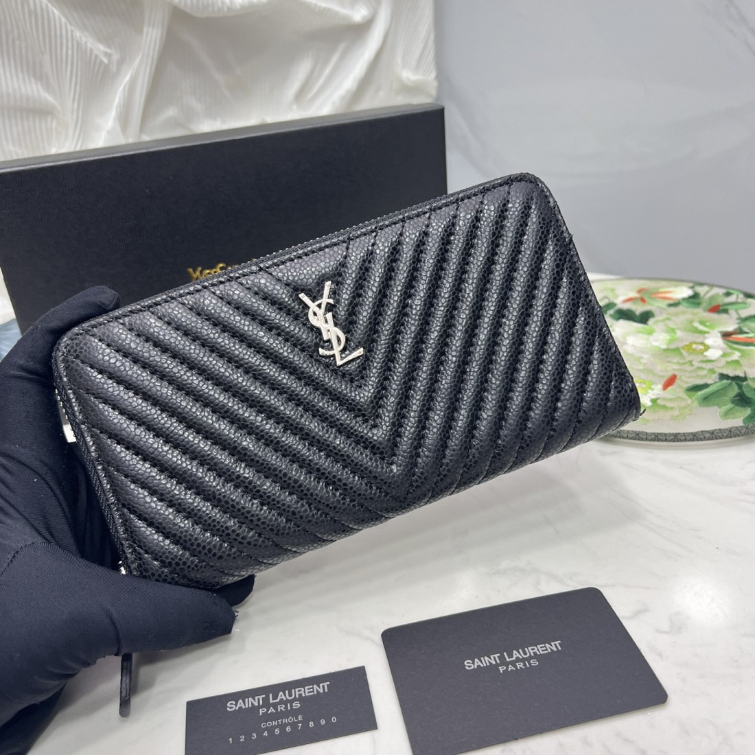 Saint Laurent YSL Caivar  Zipper Long Wallet - Image 7