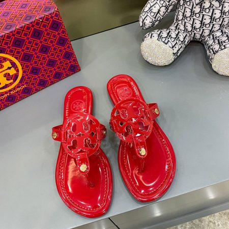 Tory Burch Leather Metal Double T Logo Flip-flops Sandals Slide - Image 10