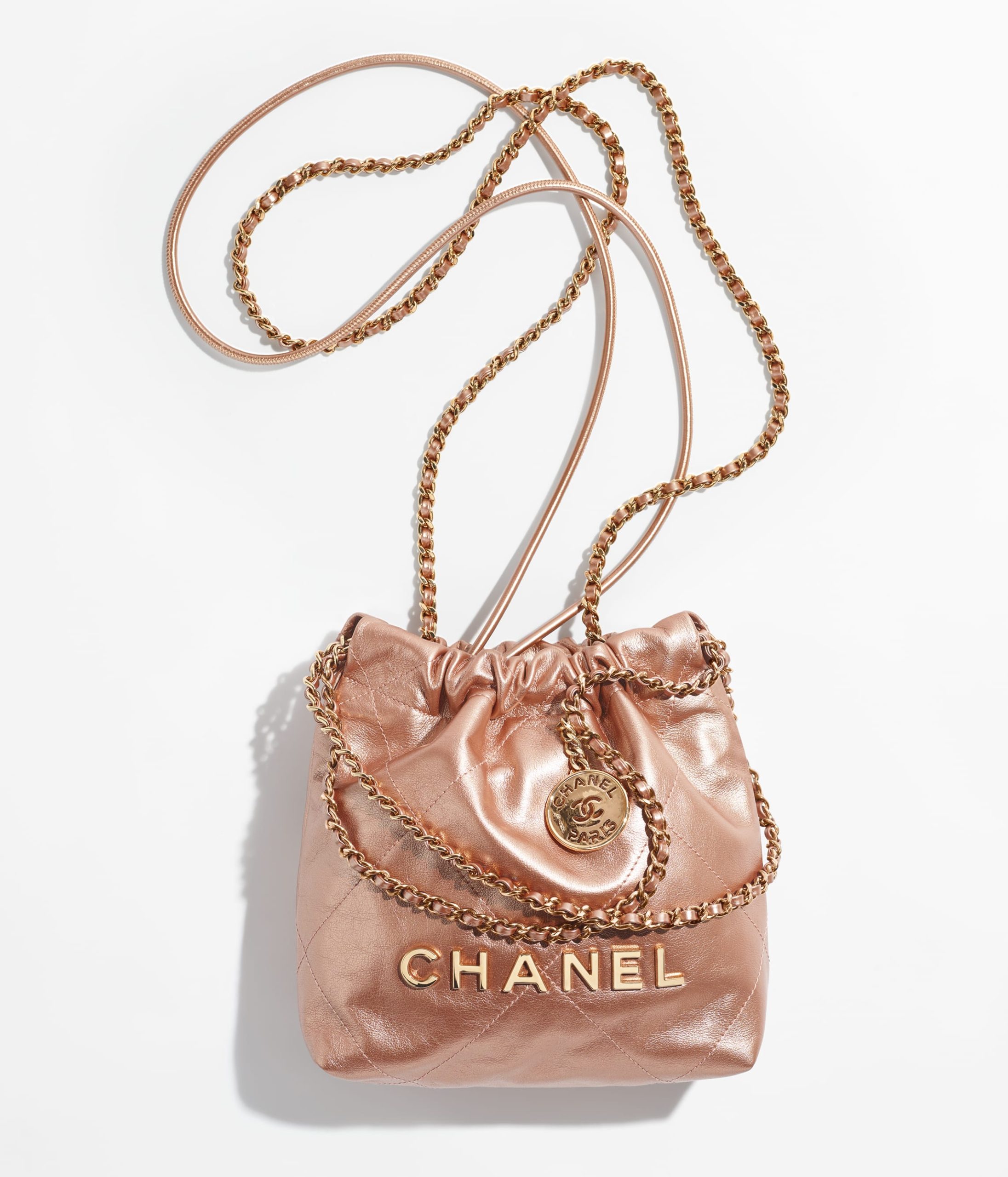 CHANEL 22 MINI HANDBAG Metallic Calfskin & Pink Gold-Tone Metal Copper - Image 1