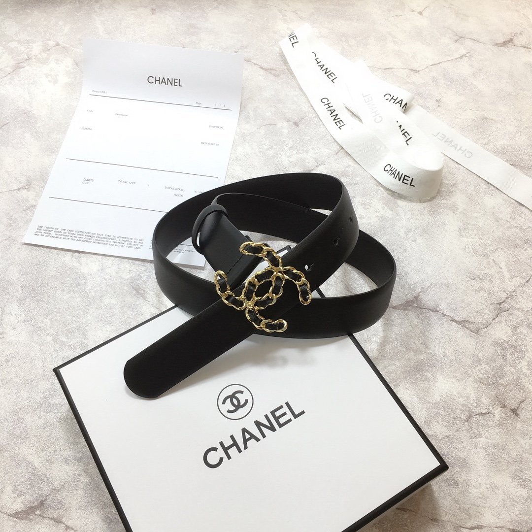 Chanel Belt With Double C Buckle Black with Mini Gold mix Black Hardware Women Belt 30MM - Image 1