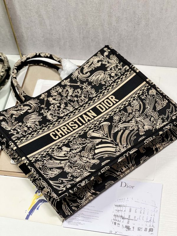 Dior Book Tote Large Black and White Ornamental Cornely-Effect Embroidery
