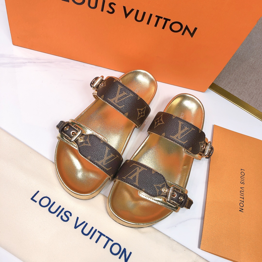 LV Bom Dia Leather Slide Sandals - Image 4