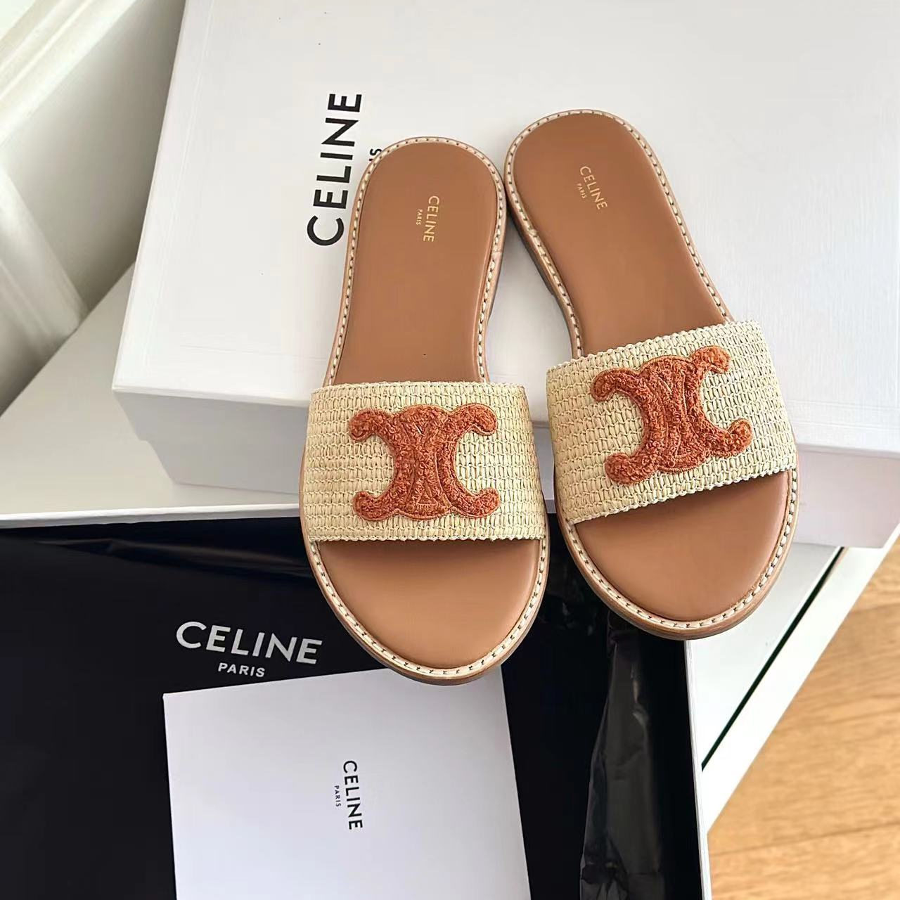 CELINE Women's Mule Sandals - Flat Sandals with Signature Logo - Image 2