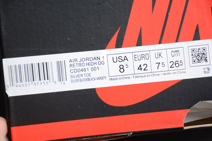 Air Jordan 1 Silver Toe CD0461-001 - Image 13