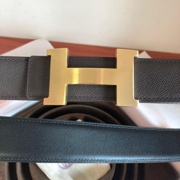 Hermes Mini Constance Guillochee Belt Buckle & Reversible Grey For Women, Women Belt 380MM