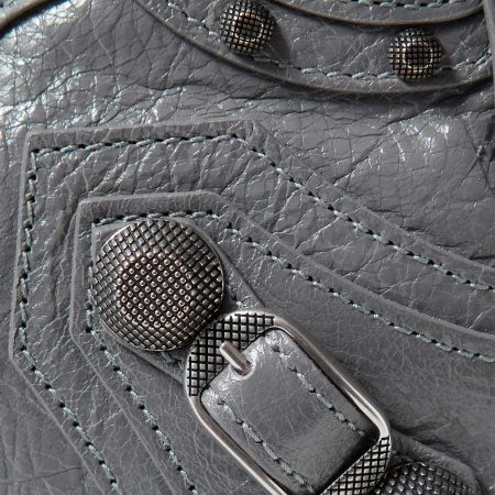 BALENCIAGA Le Cagole small studded crinkled-leather shoulder bag Grey - Image 4
