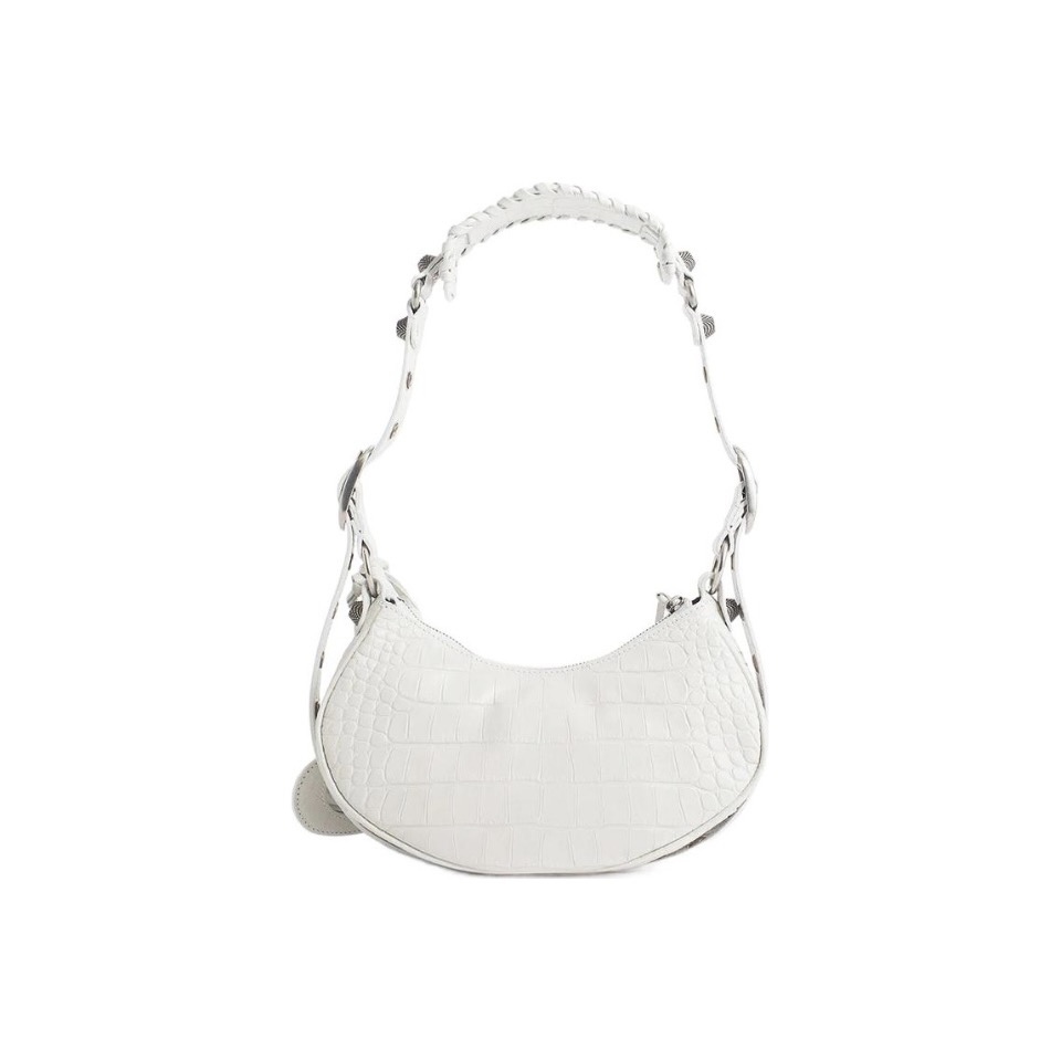 BALENCIAGA Le Cagole XS studded crinkled-leather shoulder bag White - Image 4