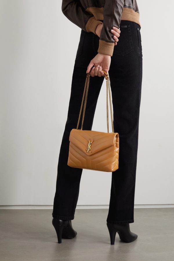 SAINT LAURENT YSL Loulou Small Quilted Leather Shoulder Bag Tan