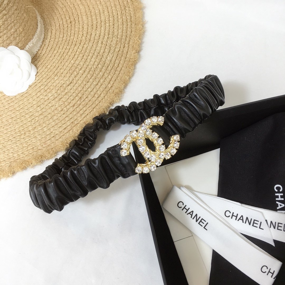 Chanel Belt With Double C Buckle Black With Gold-Toned Metal and Strass Hardware Women Belt 30MM - Image 3