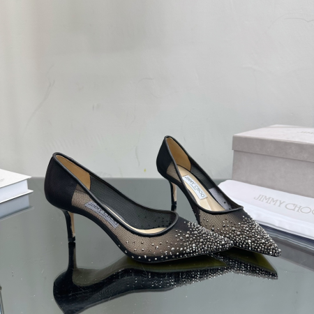 Jimmy Choo Black Mesh Pointed Stiletto Heels  Slide Sandal - Image 2