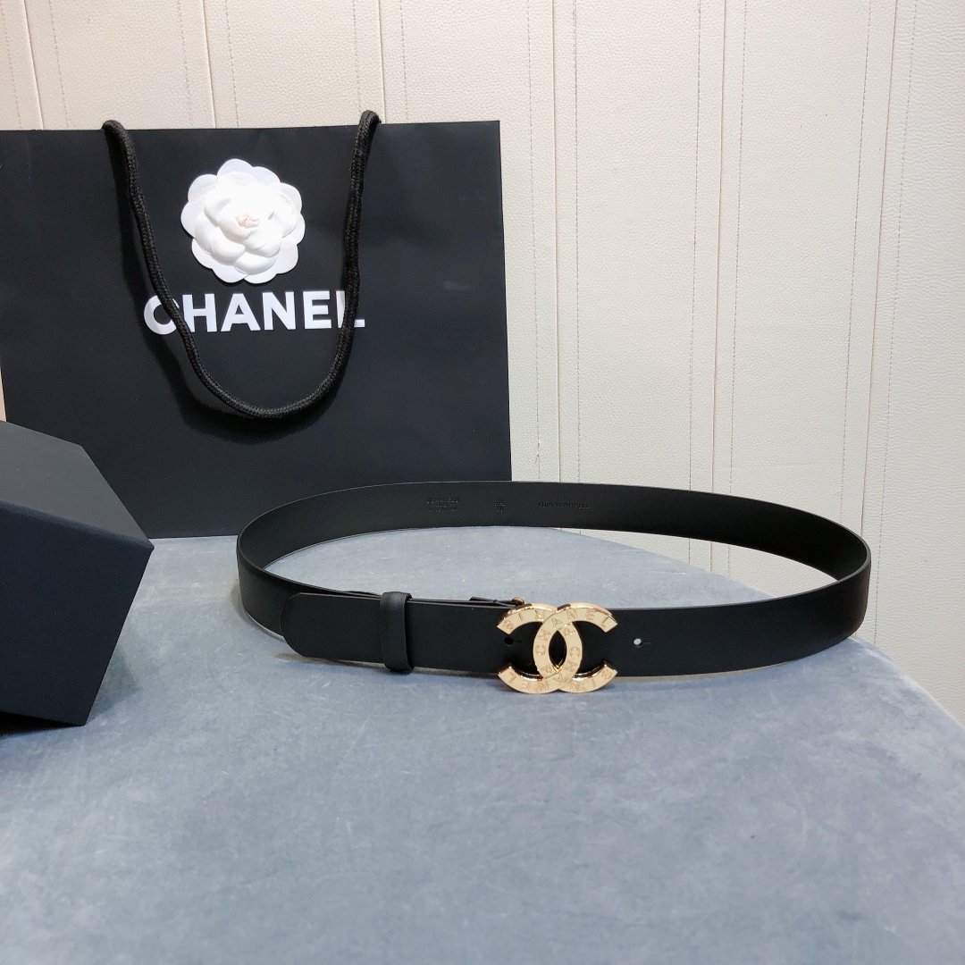 Chanel Belt With Double C Buckle Black With Full Gold Toned Hardware Women Belt 30MM - Image 1