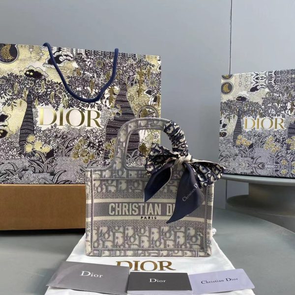 Dior Book Tote Small Gray Dior Oblique Embroidery