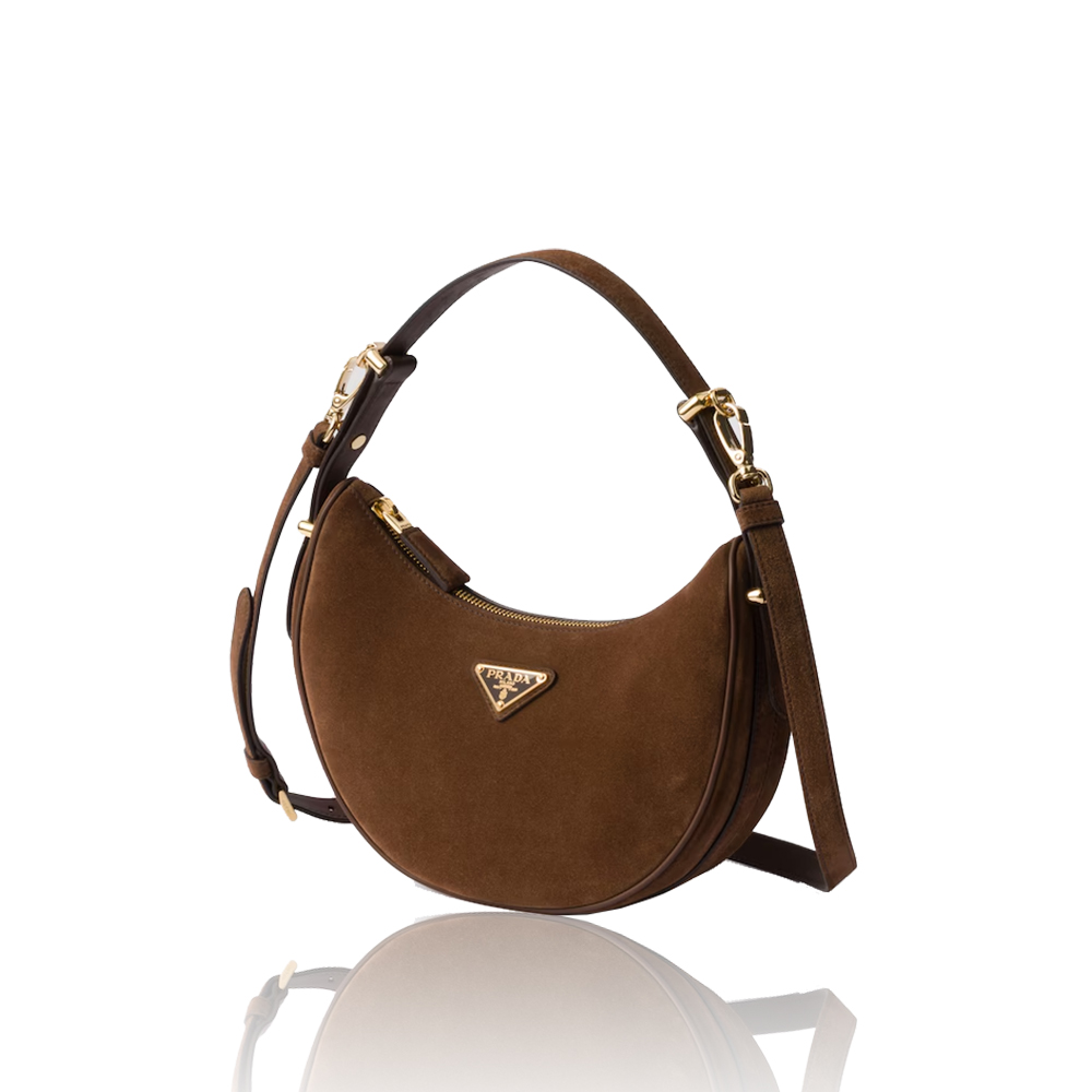 Prada Women's Brown Arqué Suede Moon Shoulder Bag - Image 1