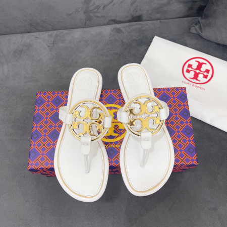 Tory Burch Leather Metal Double T Logo Flip-flops Sandals Slide - Image 3