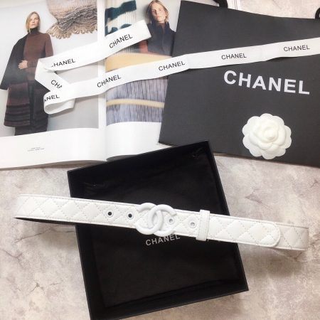 Chanel Belt Quilted With Double C Buckle White With White Hardware Women Belt 30MM - Image 4