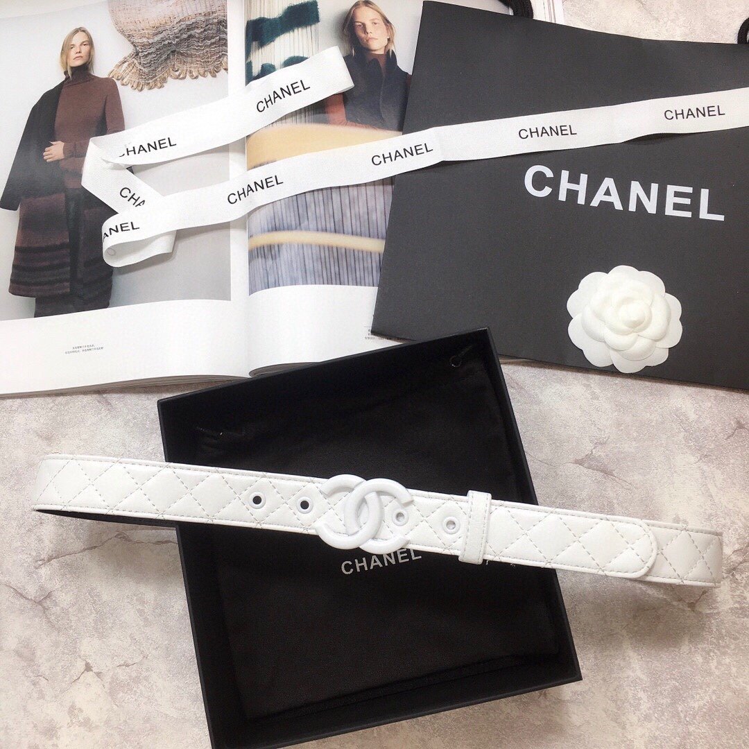 Chanel Belt Quilted With Double C Buckle White With White Hardware Women Belt 30MM - Image 4