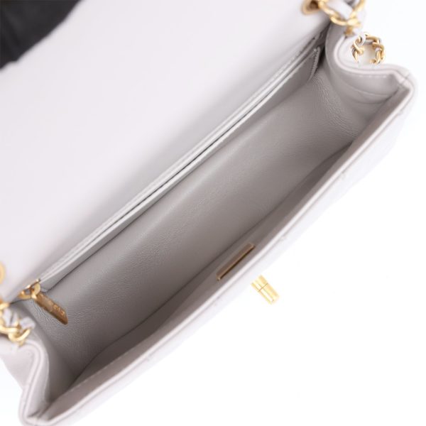 Chanel Classic Flag Bag Pearl Crush Mini Rectangular Flap Bag Light Grey   Antique Gold Hardware