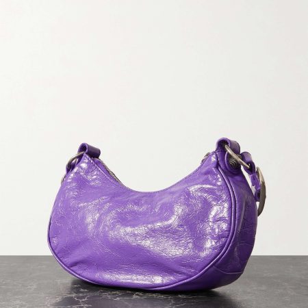 BALENCIAGA Le Cagole XS studded crinkled-leather shoulder bag purple - Image 3