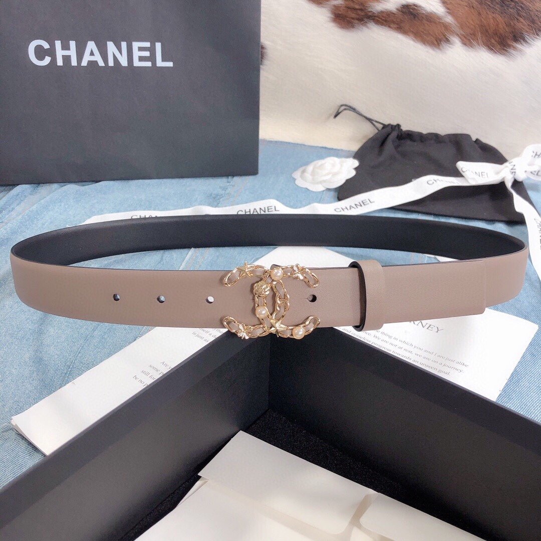 Chanel Belt With Double C Buckle Beige Gold Toned Hardware Women Belt 30MM - Image 1