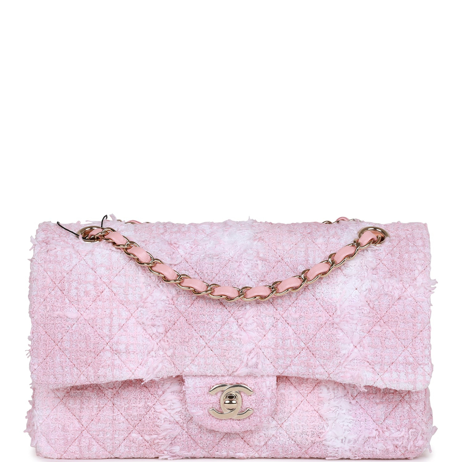 Chanel Classic Flag Bag Medium Classic Double Flap Bag Rose Sakura Tweed Light Gold Hardware - Image 1