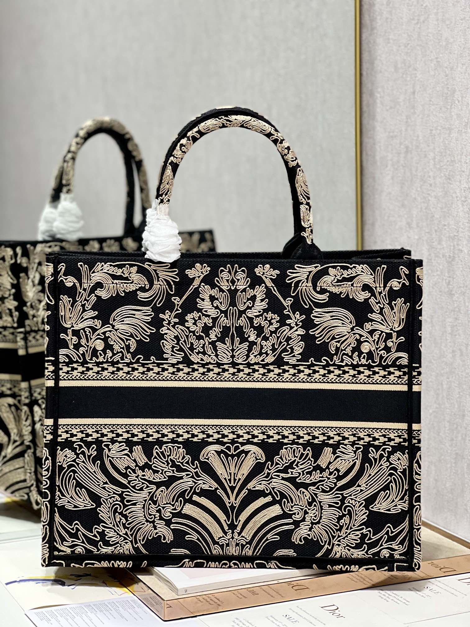Dior Book Tote Large Black and White Ornamental Cornely-Effect Embroidery - Image 7