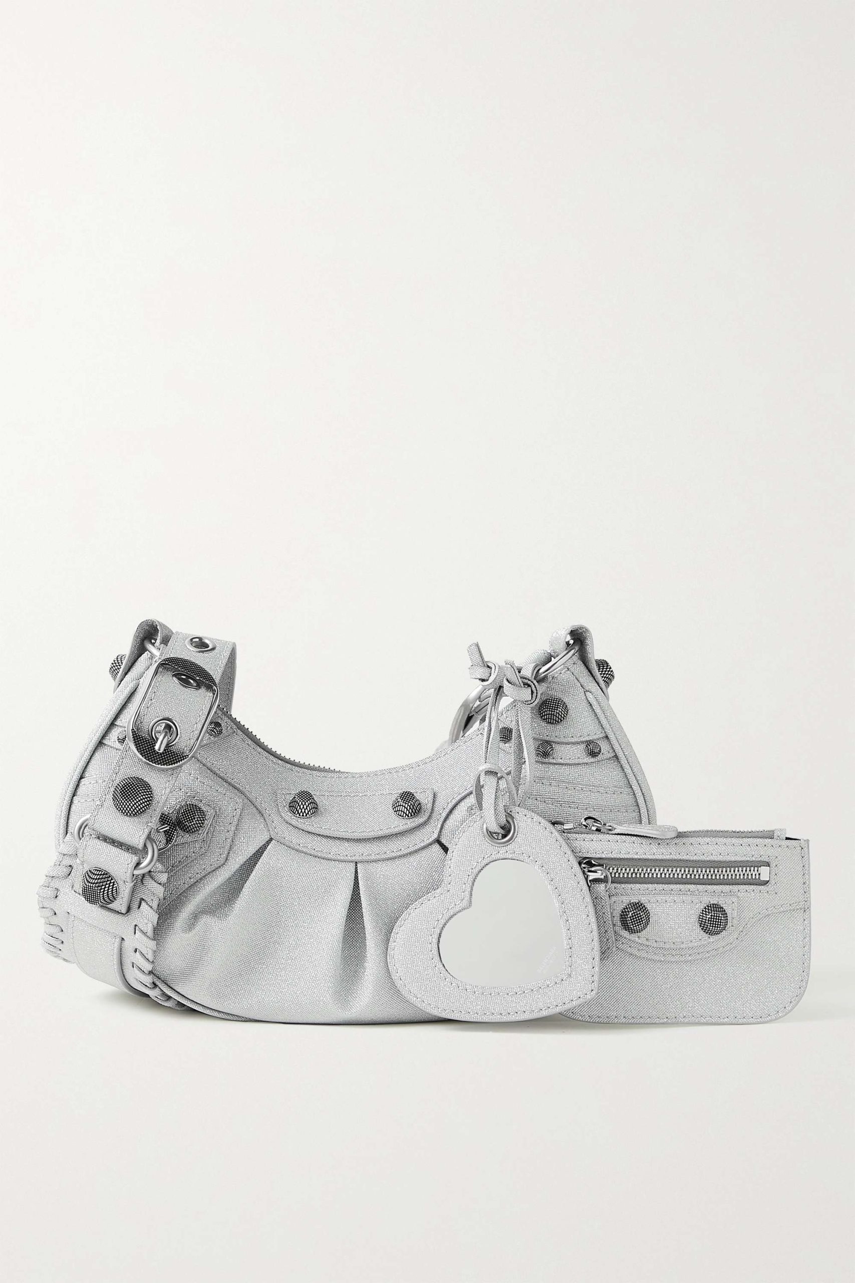 BALENCIAGA Le Cagole XS studded metallic canvas shoulder bag grey - Image 1