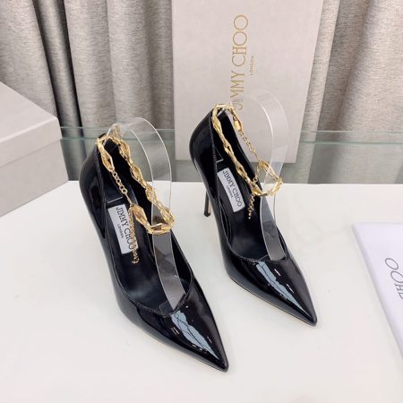 Jimmy Choo Talura Patent Leather Chain 10CM Slim Heel Slide Sandal - Image 2