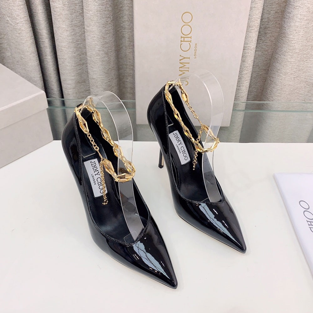 Jimmy Choo Talura Patent Leather Chain 10CM Slim Heel Slide Sandal - Image 2