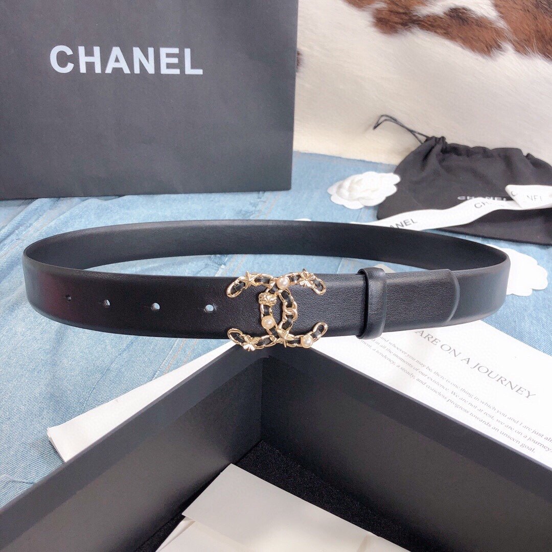 Chanel Belt With Double C Buckle Black Gold Toned Hardware Women Belt 30MM - Image 1