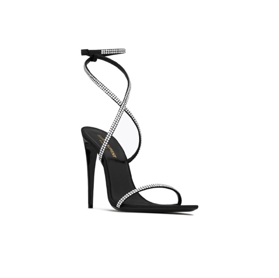 Saint Laurent YSL Rhinestone Set With Buckle Heels 10.5CM Slide Heels - Image 1