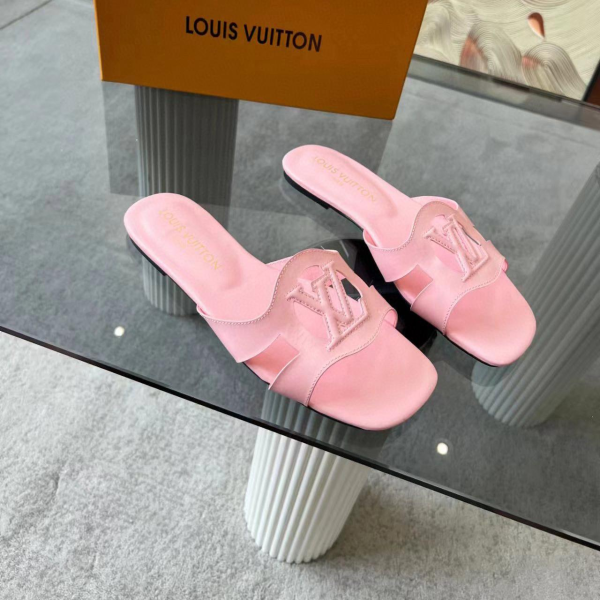 LV Lsola Leather Flat Aandals Slide Sandal