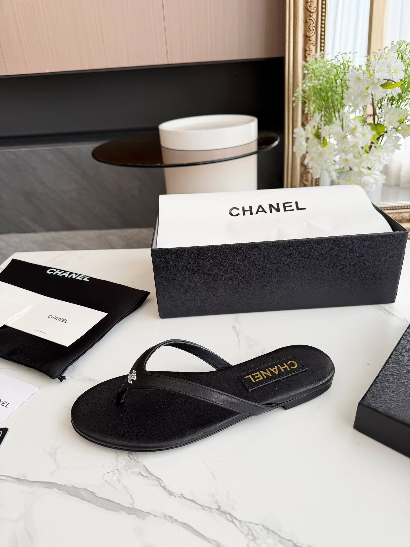 Chanel Black Thong CC Sandals - Image 6