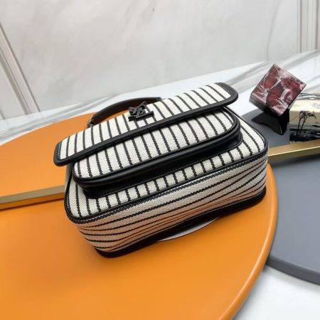 Saint Laurent YSL Cotton Canvas Striped Shoulder Bag - Image 4
