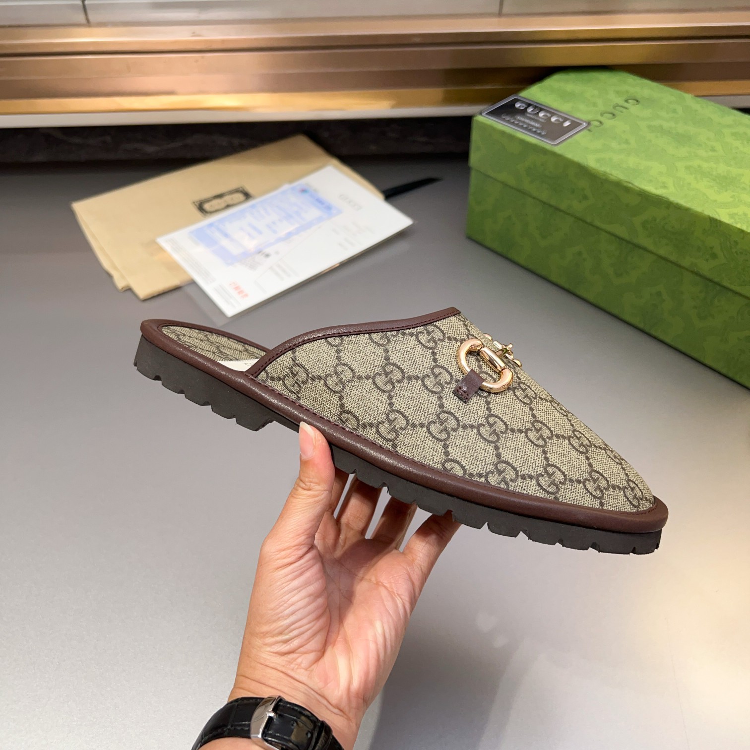 Gucci Monogram Horsebit Men Flat Mules - Image 8