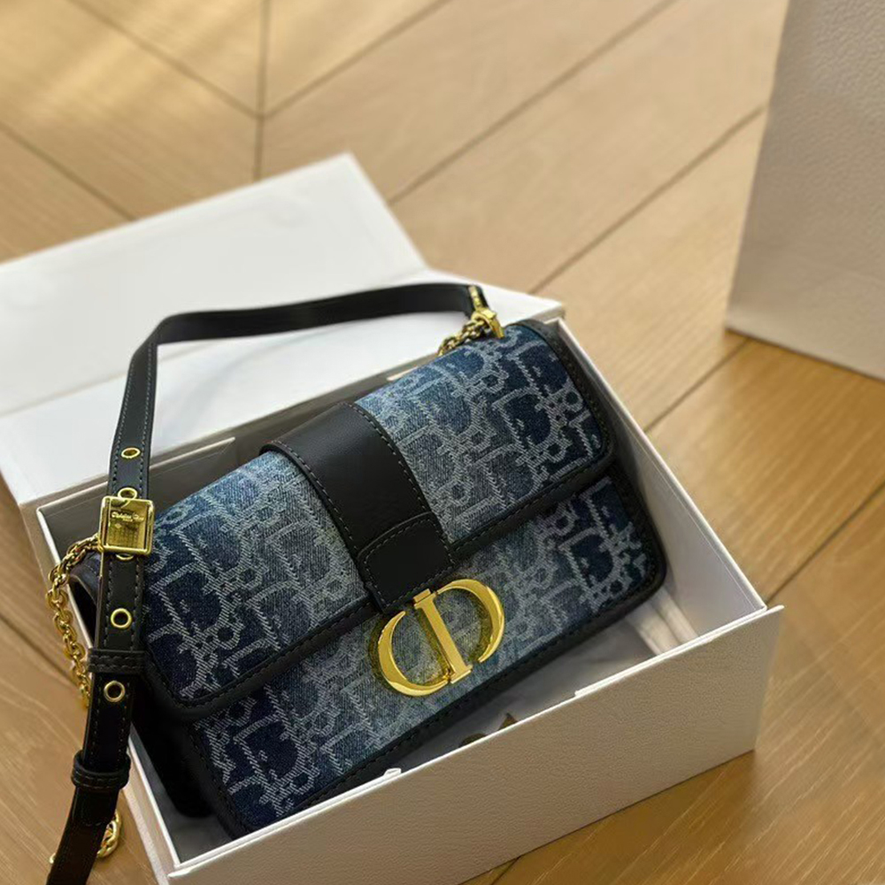 DIOR Oblique 30 Montaigne Flap Denim Bag - Image 5