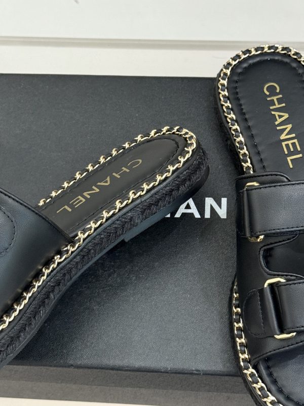 Chanel Black CC Double Breasted Flat Slippers Sandals