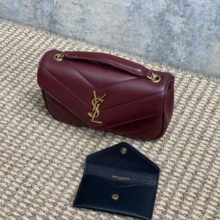 YSL Loulou Mini Chain Crossbody Bag Burgundy - Image 4