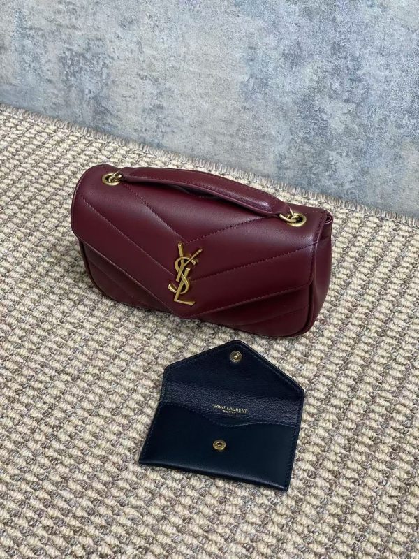 YSL Loulou Mini Chain Crossbody Bag Burgundy