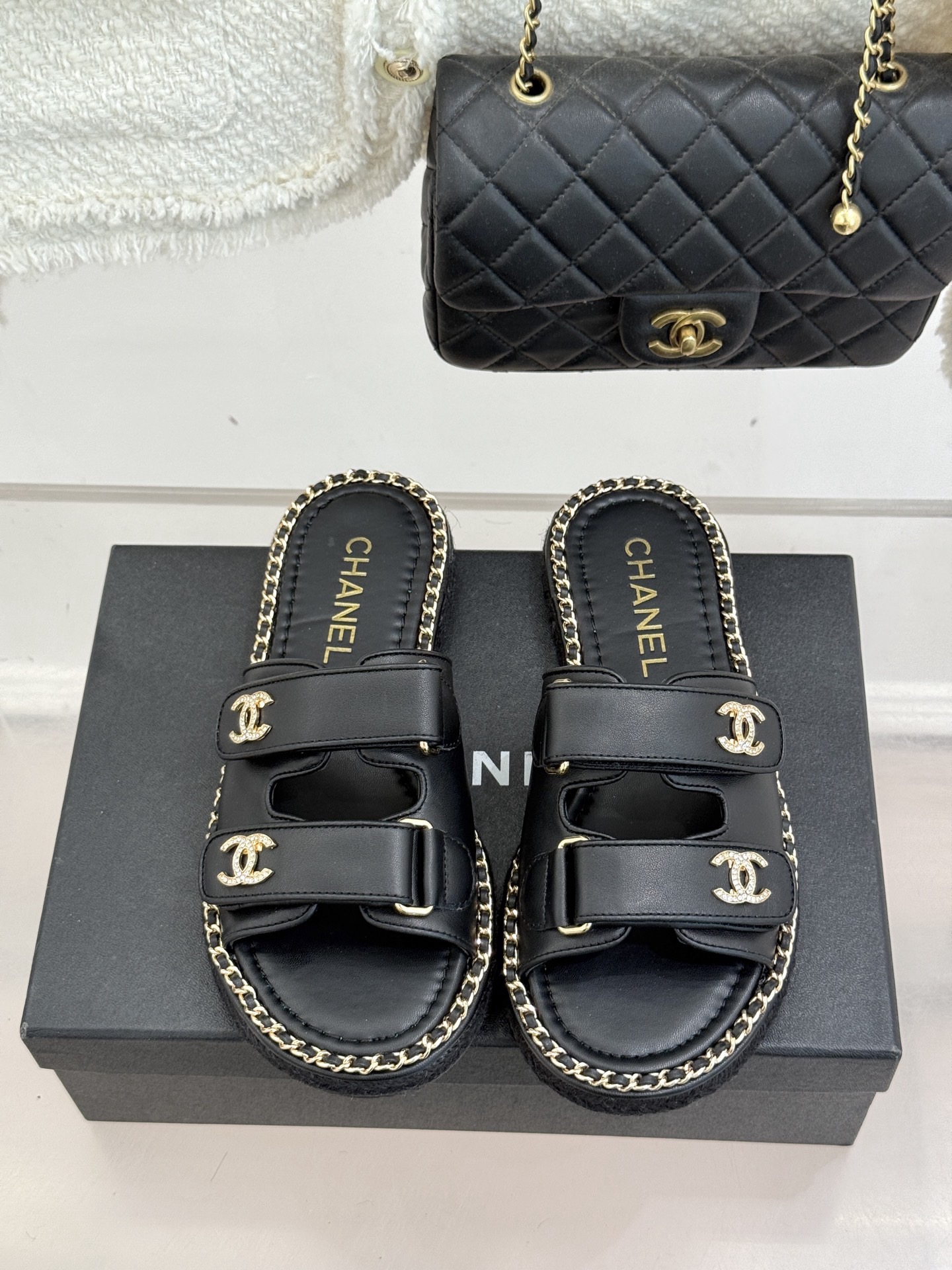 Chanel Black CC Double Breasted Flat Slippers Sandals - Image 1
