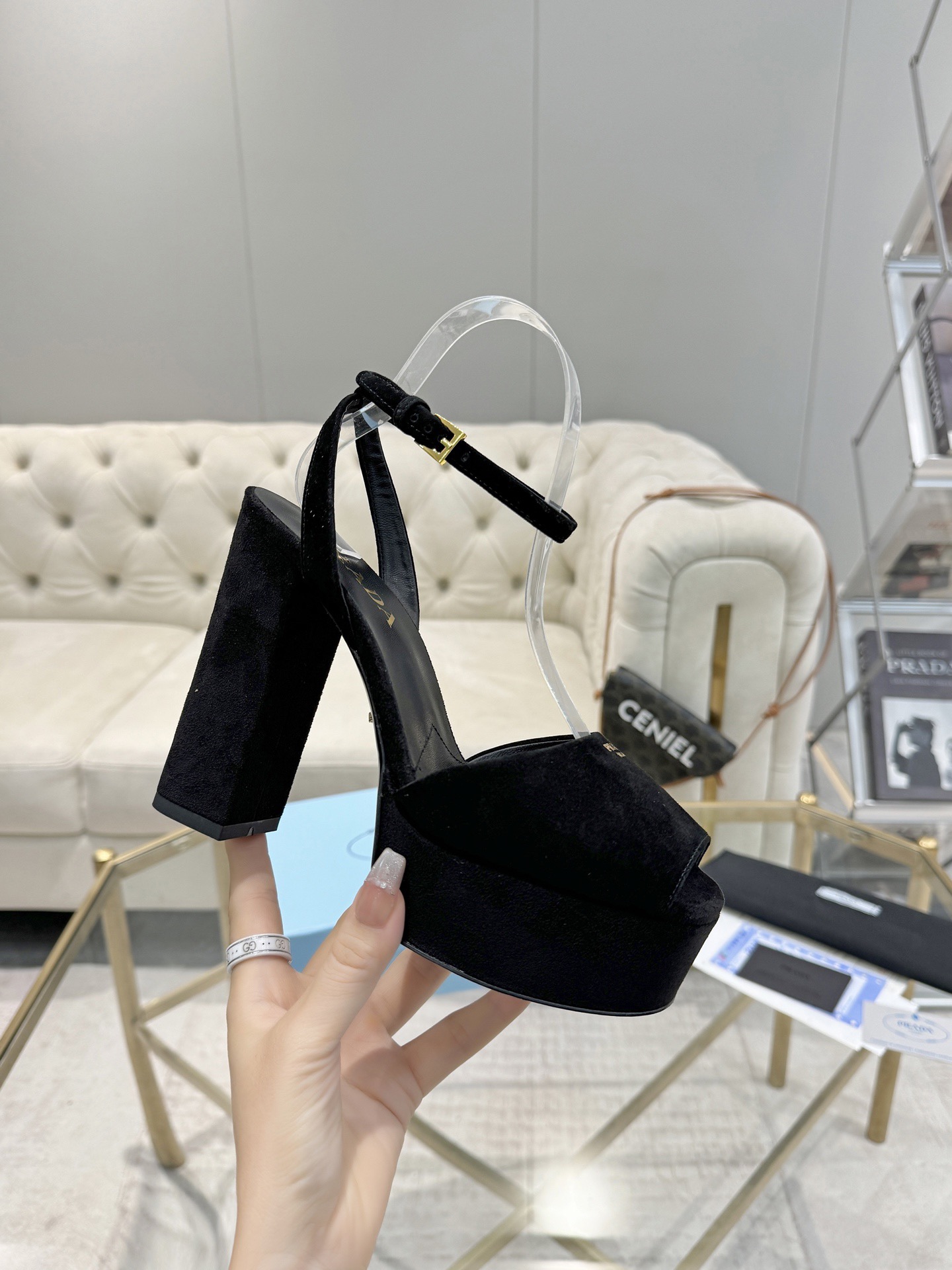 Prada Buckle Square-Heel Sandals - Image 9
