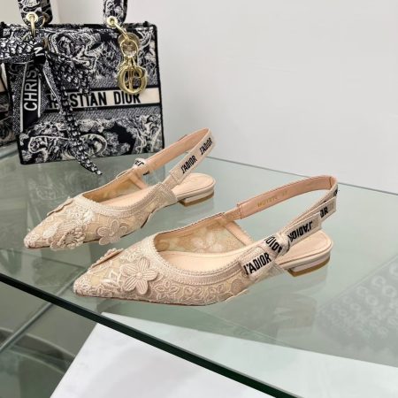 Dior Embroidered Sandals Slingback Flat Mules Pump Pink - Image 5