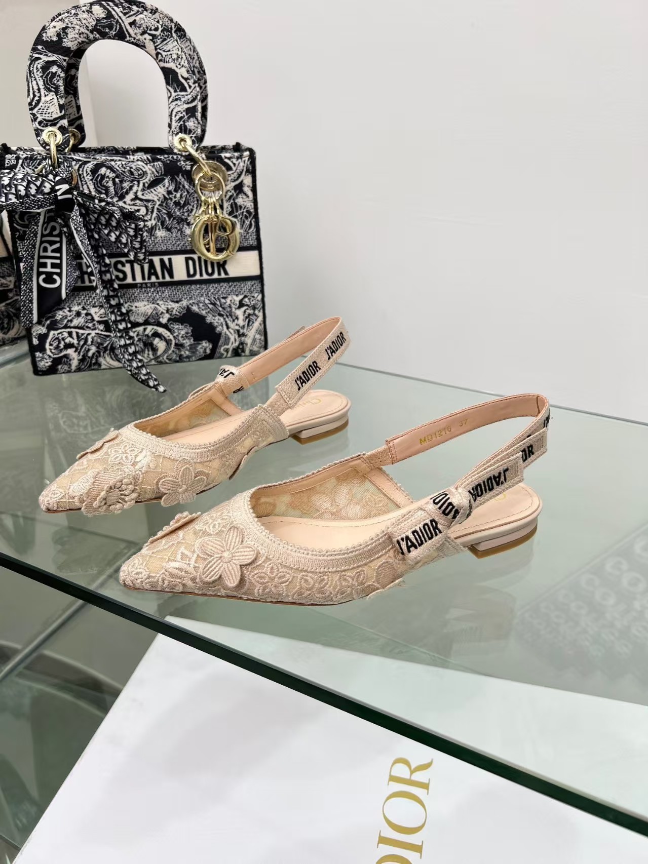 Dior Embroidered Sandals Slingback Flat Mules Pump Pink - Image 5